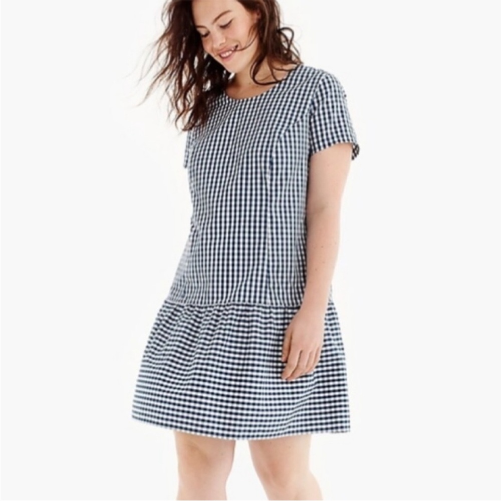 Universal Standard for J. Crew Gingham Dress Blue Check Tiered Hem Pockets 2X